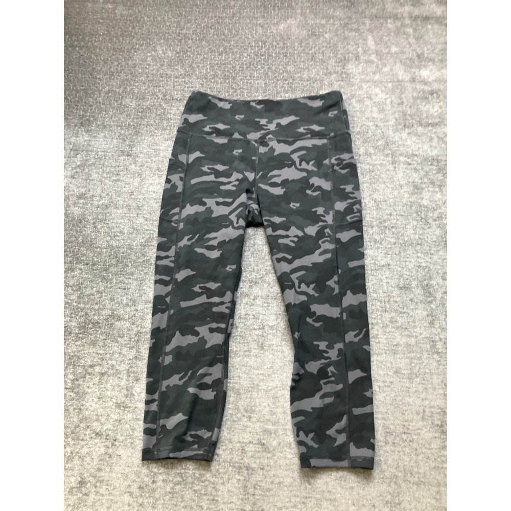 Fengbay Crop Leggings Womens XL Gray Camouflage Stretch Gym Workout Pull On